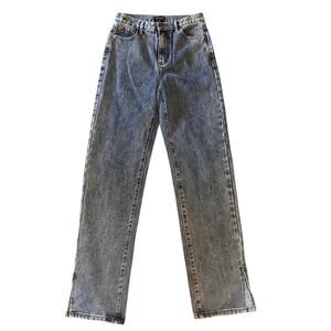 Pretty Little Thing Women Split Hem High Rise Vintage Wash Blue Jeans Size 6